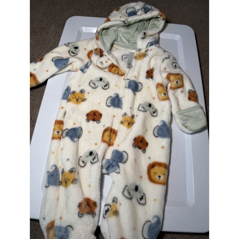 Chickpea White Yellow Fleece Hooded Animal Zip-Up Footie Snowsuit One-Piece 0-3M